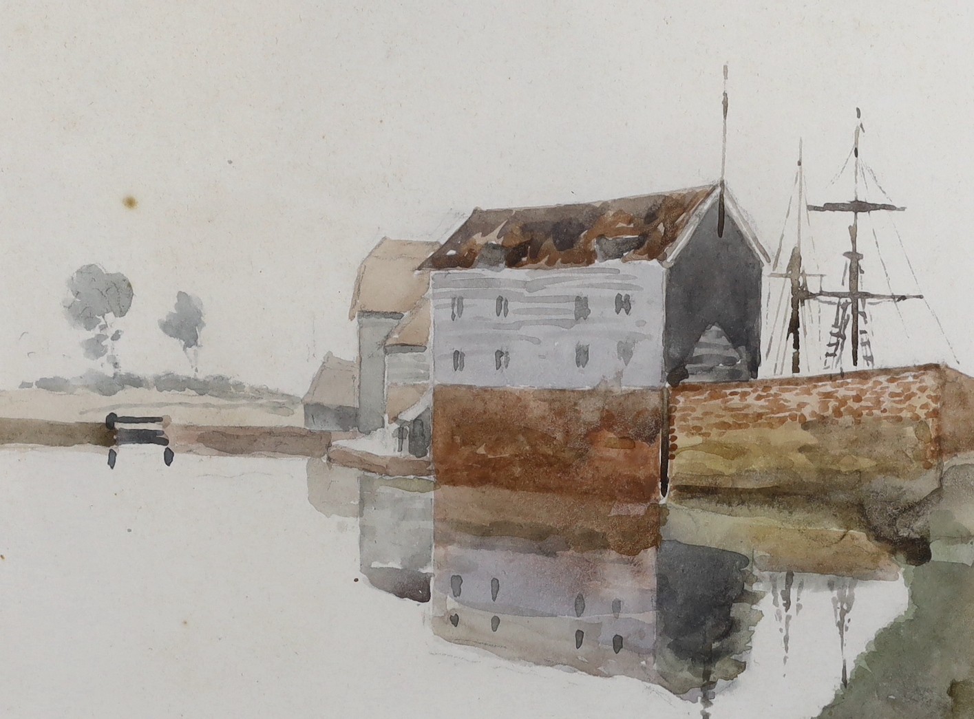 Thomas Churchyard (1798–1865), watercolour, View of Boyton Dock, near Orford, provenance label verso, 15 x 20cm